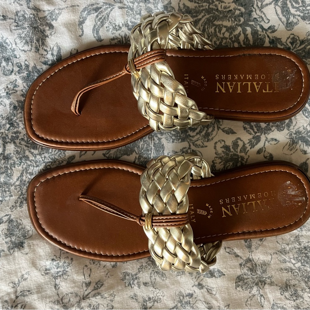Italian Shoemakers Gold and Brown Woven Sandals